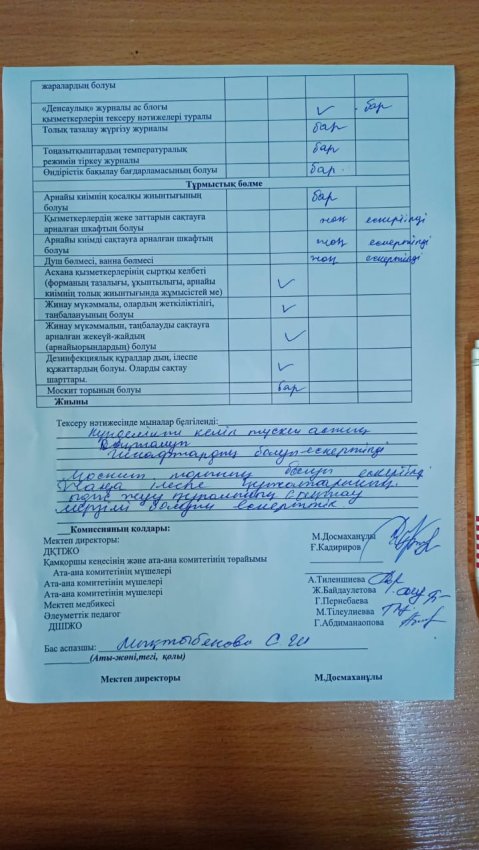 Тамақтану сапасын бақылау бойынша бракераж комиссия тобының тексеру жұмысының актісі