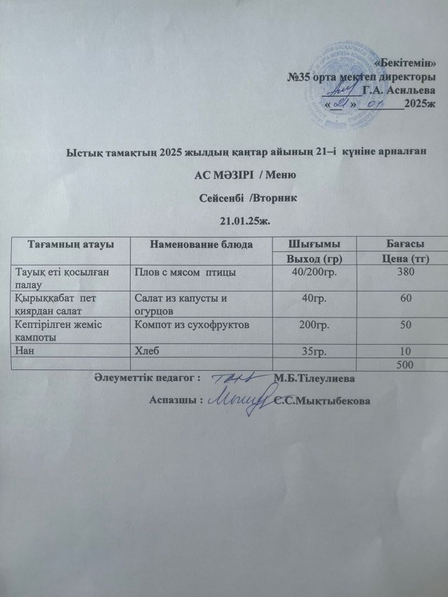 Ас мәзірі /меню