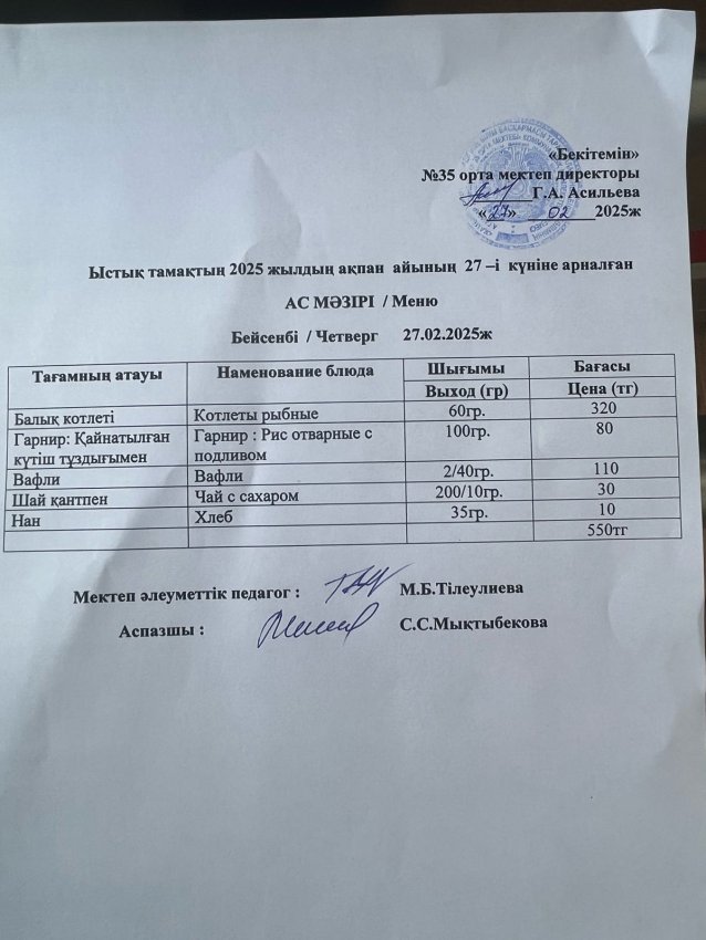 меню /ас мәзірі