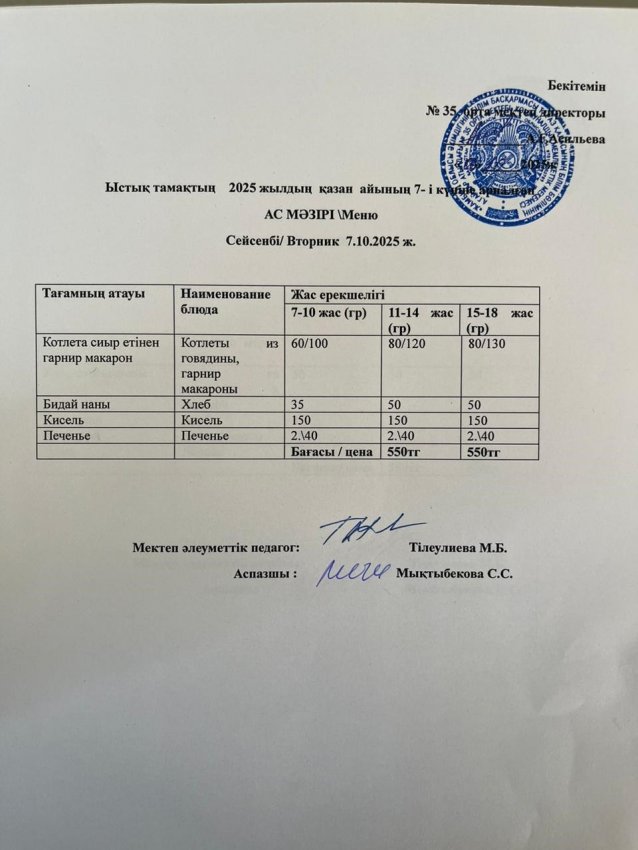 ас мәзірі/меню